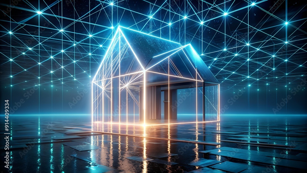 Wall mural aetherial abode: a cybernetic dream home suspended in the digital void generative ai