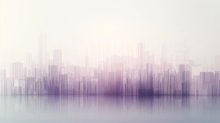 Fototapeta premium A city skyline is shown in a purple hue