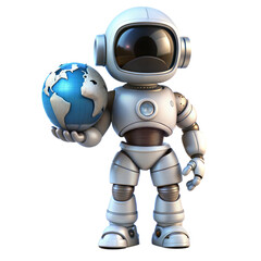 robot holding earth 3d illustration