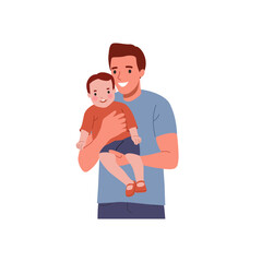 Young father with baby. Vector cartoon flat style illustration