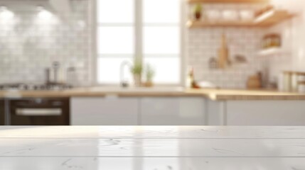 Blank surface in blurred kitchen with space for text