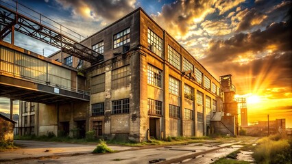 Obraz premium Echoes of Industry: A Symphony of Rust and Light generative AI