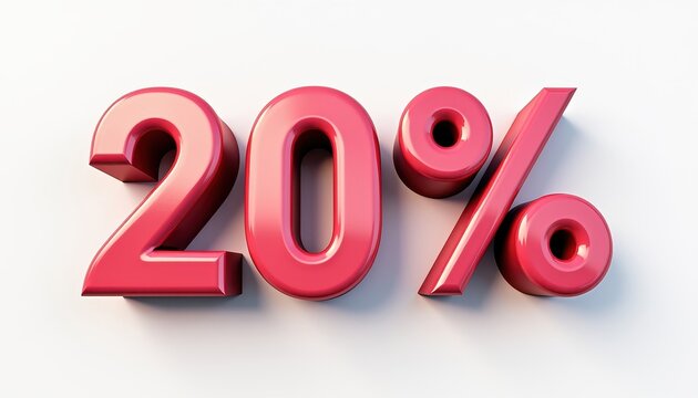 20 percent off 3D text typography. Promotion, discount, offer concept banner design.