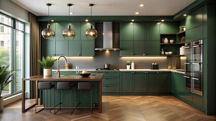 Emerald Elegance: A Kitchen Designed for Culinary Dreams  AI generated