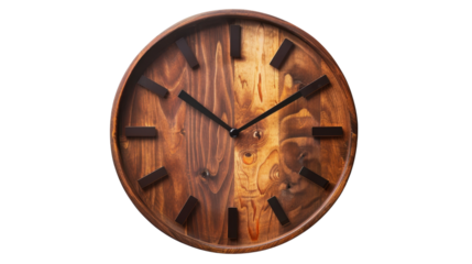 Wooden clock on transparent background