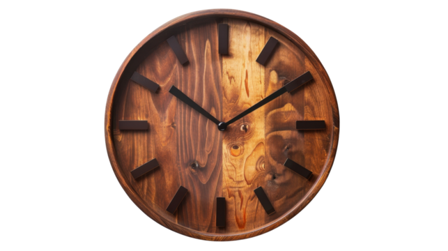 Wooden clock on transparent background