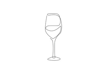 Single line drawing of a wine glass, continuous one line drawing of glass, vector illustration