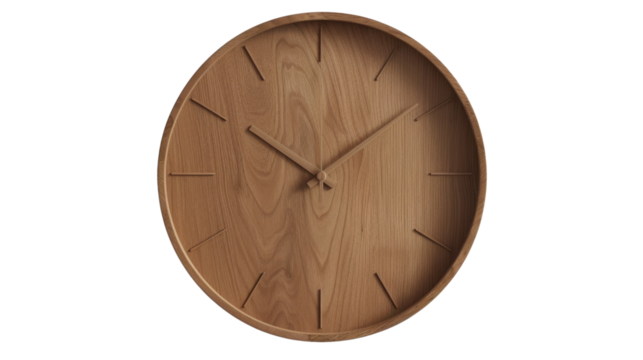 Wooden clock on transparent background