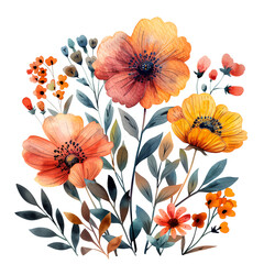 Fototapeta premium Watercolor floral composition isolated on transparent background