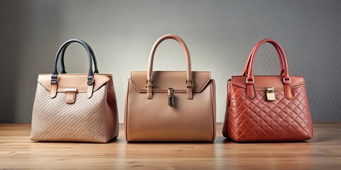 Three fashionable branded bags on display, bags, stylish, luxury, designer, display, accessories, fashion, purses, high-end