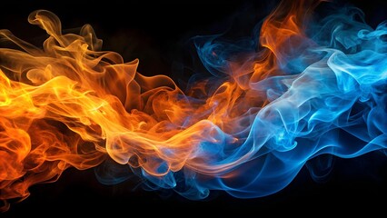 Fototapeta premium Ethereal Blaze: An Abstract Symphony of Orange and Blue Flames AI generated