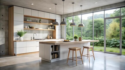 Fototapeta premium Minimalist Modern Kitchen with a Sleek Concrete Island Generative AI