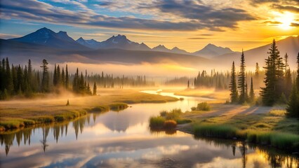 Serene Symphony of the Boreal Plains: A Dawn's Embrace  Generative AI