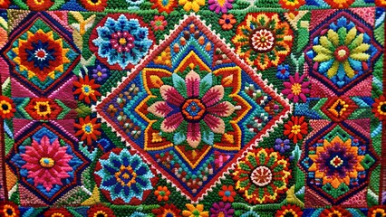 Vibrant Huichol Tapestry: A Celebration of Indigenous Mexican Art  generative AI