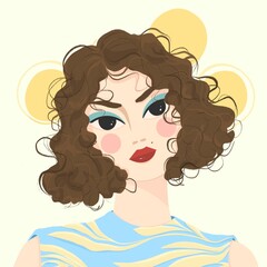 Curly Hair Woman, Fashion Illustration