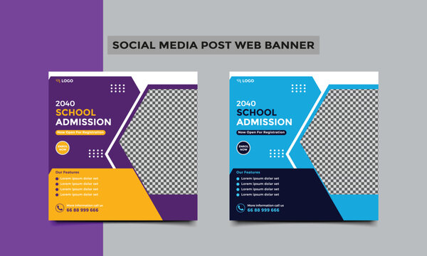 School admission social media post square banner design.