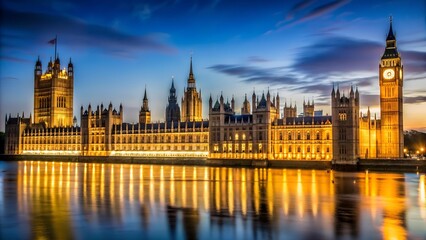 Fototapeta premium London's Jewel Box: The Houses of Parliament in a Dazzling Nighttime Display AI generated