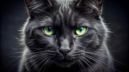 Feline Fury: A Black Cat's Glaring Gaze  AI generated