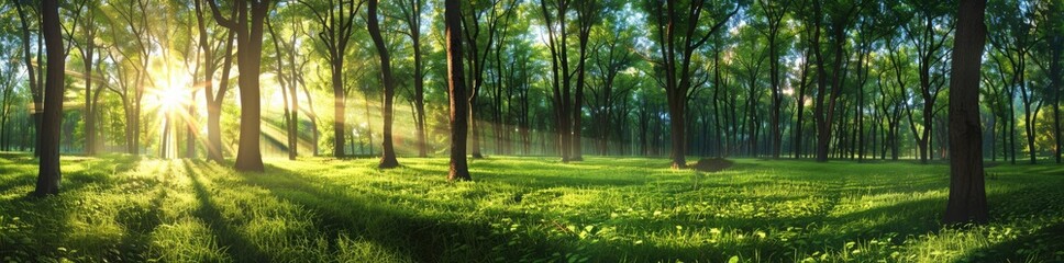 Obraz premium Sunbeams Filtering Through a Lush Forest