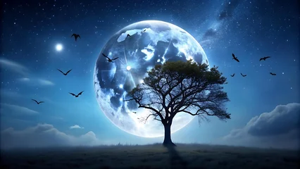Ethereal Glow: A Halloween Full Moon Bathed in Moonlight  Generative AI