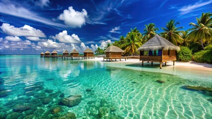 Obraz premium Tropical paradise in the Maldives featuring crystal clear waters