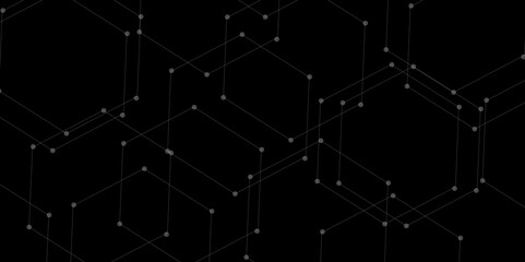 Abstract black background with grey hi-tech polygonal business corporate concept. Luxury black and grey hexagonal abstract background with gray dots. Geometric 3d texture illustration.