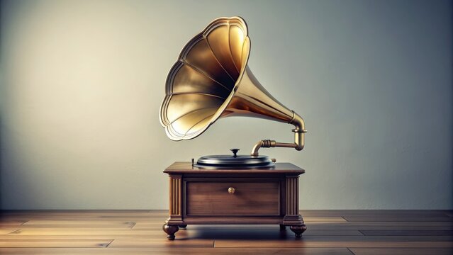 Elegant minimalist gramophone capturing vintage music nostalgia, nostalgia, vintage, music, gramophone, elegant