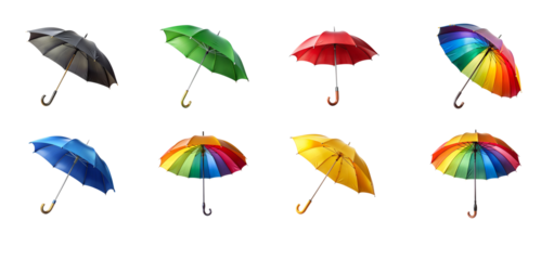 Colorful Umbrella Collection on Transparent Background, Isolated Graphic
