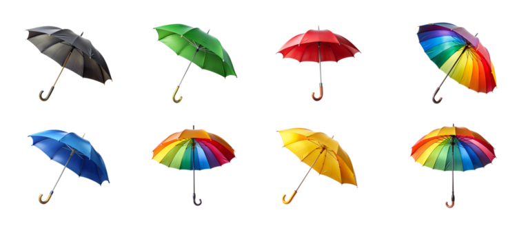 Colorful Umbrella Collection on Transparent Background, Isolated Graphic