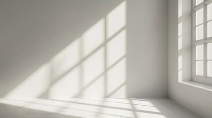 Fototapeta premium Abstract light gray background with shadows from windows for product display.