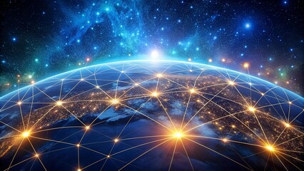 Fototapeta premium A Tapestry of Light: Illuminating the Global Network at Night AI generated