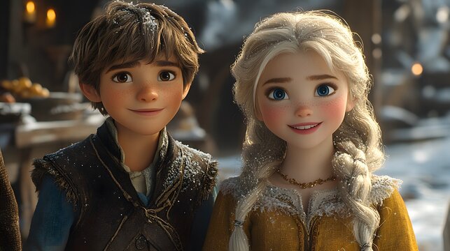 Magical New Year Day celebration with animated characters making resolutions and enjoying festive breakfast