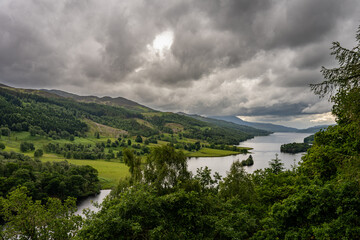 Viewpoint called Queen's View. Queen's View lies at the heart of Highland Perthshire. Loch Tummel. Highlands of Scotland. Scotland, United Kingdom. 