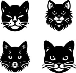 Cat head face silhouette image, Animal Black, Pet Symbol on White Background