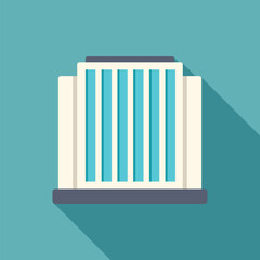 Modern office building with large glass windows is casting a long shadow on a sunny day