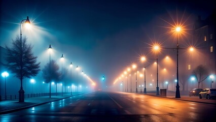 Nocturnal Cityscape: A Symphony of Light and Fog  generative AI