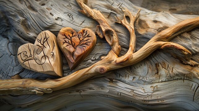 Two intertwined tree branches with carved initials and a heart, representing a lasting friendship.