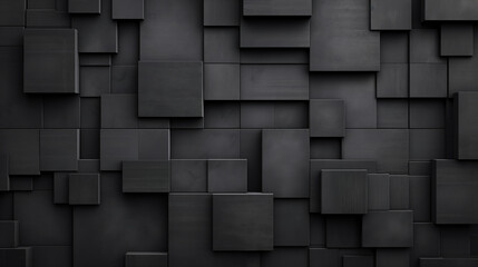 A black and white image of a wall made of black blocks