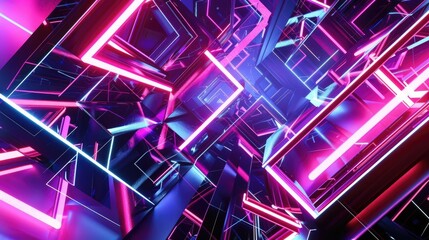 Obraz premium Abstract neon light geometric shapes, pink and blue colors.