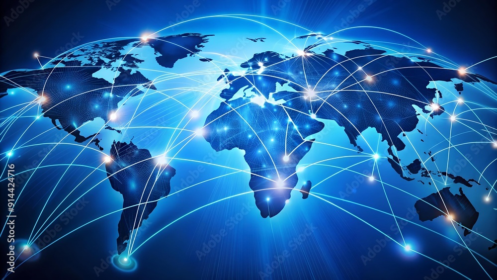 Wall mural interconnected threads of communication: a tapestry of global connectivity ai generated