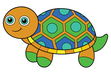 Cute Turtle with Patterned Shell Vector Illustration