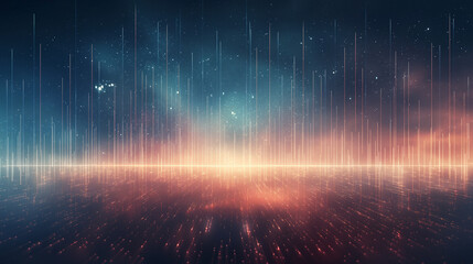 A colorful, starry sky with a cityscape in the background