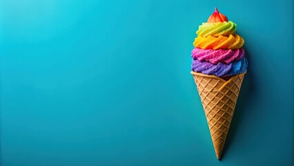 A colorful and vibrant ice cream cone , multicolored, sweet treat, dessert, rainbow, delicious, summer, frozen, cone, sprinkles
