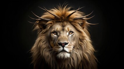 Fototapeta premium The Crown of Thorns: A Lion's Burden AI Generated