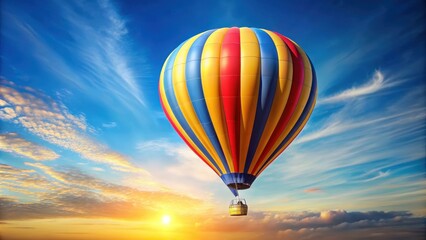 Fototapeta premium Colorful hot air balloon with stripes in yellow, blue, and red, perfect for adventure, travel, and flight themes, hot air balloon