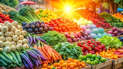 Vibrant Market Stall with Colorful Vegetables  generative AI