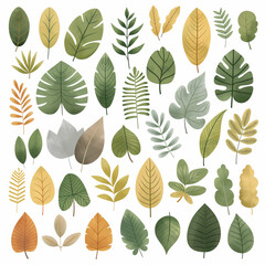 A collection of various leafy plants, including palm trees, ferns