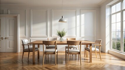 Fototapeta premium Deserted dining table in a solitary room showcasing emptiness and isolation, abandoned, empty, solitude, loneliness