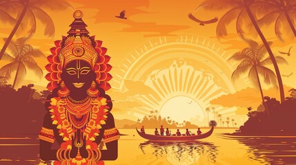 illustration of snakeboat race in Onam celebration background for Happy Onam festival of South India Kerala