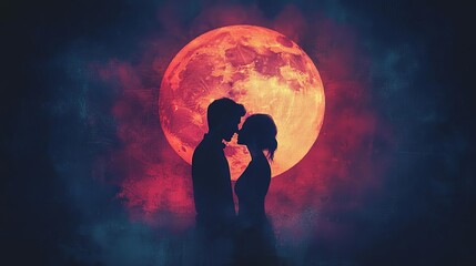 Couple under a red moon